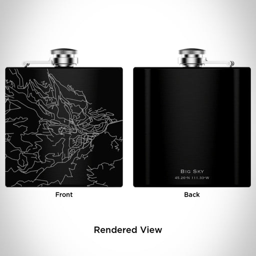 Rendered View of Big Sky Montana Map Engraving on 6oz Stainless Steel Flask in Black