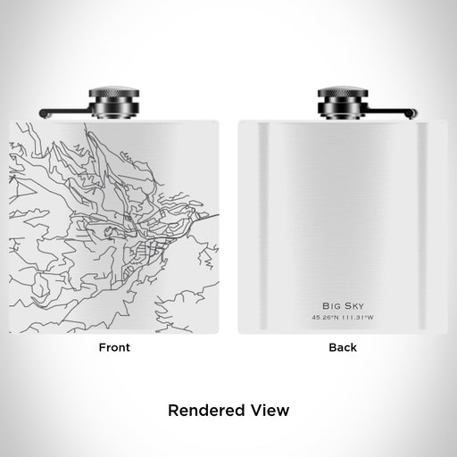 Rendered View of Big Sky Montana Map Engraving on 6oz Stainless Steel Flask in White