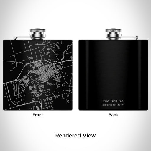 Rendered View of Big Spring Texas Map Engraving on 6oz Stainless Steel Flask in Black