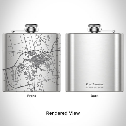 Rendered View of Big Spring Texas Map Engraving on 6oz Stainless Steel Flask