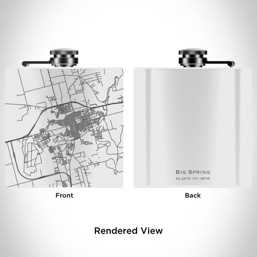 Rendered View of Big Spring Texas Map Engraving on 6oz Stainless Steel Flask in White