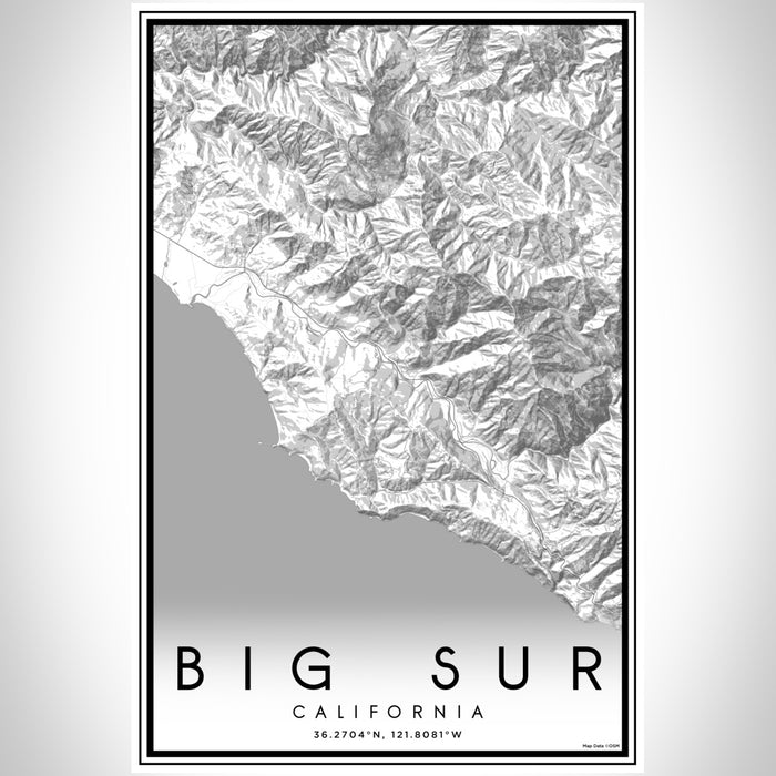 Big Sur California Map Print Portrait Orientation in Classic Style With Shaded Background