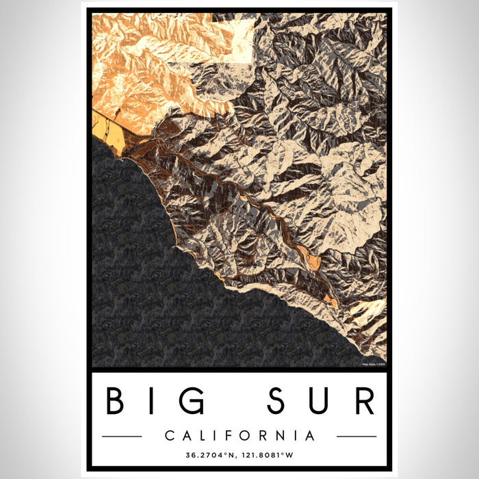 Big Sur California Map Print Portrait Orientation in Ember Style With Shaded Background