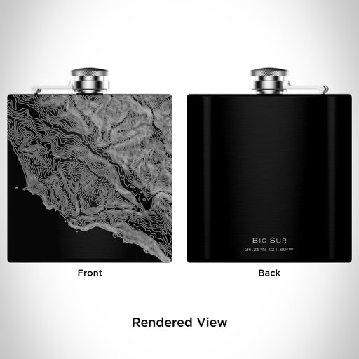 Rendered View of Big Sur California Map Engraving on 6oz Stainless Steel Flask in Black