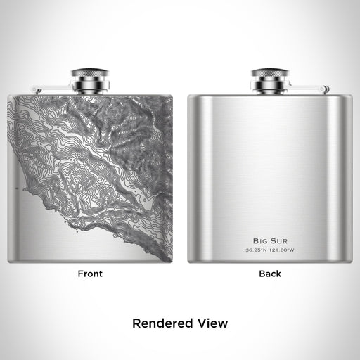 Rendered View of Big Sur California Map Engraving on 6oz Stainless Steel Flask