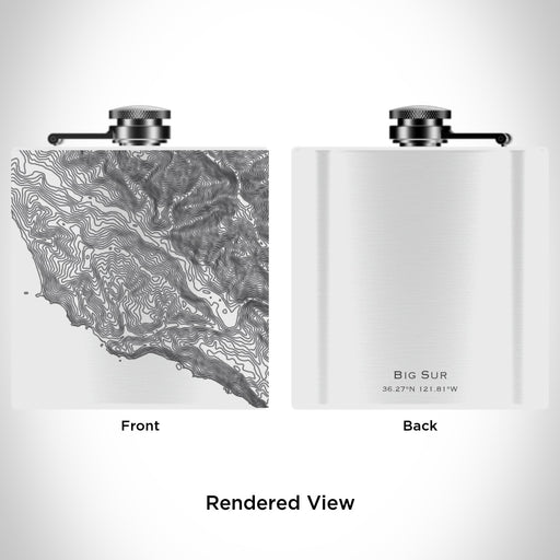Rendered View of Big Sur California Map Engraving on 6oz Stainless Steel Flask in White