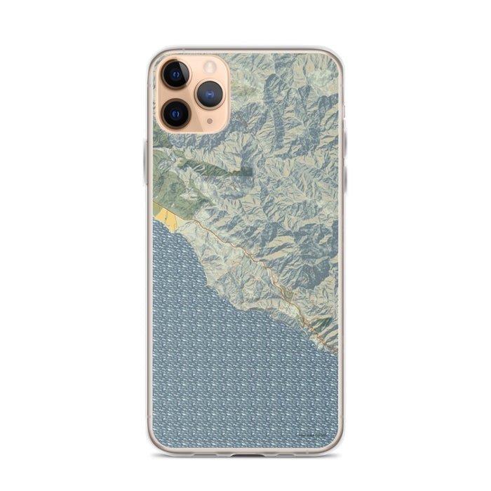 Custom iPhone 11 Pro Max Big Sur California Map Phone Case in Woodblock