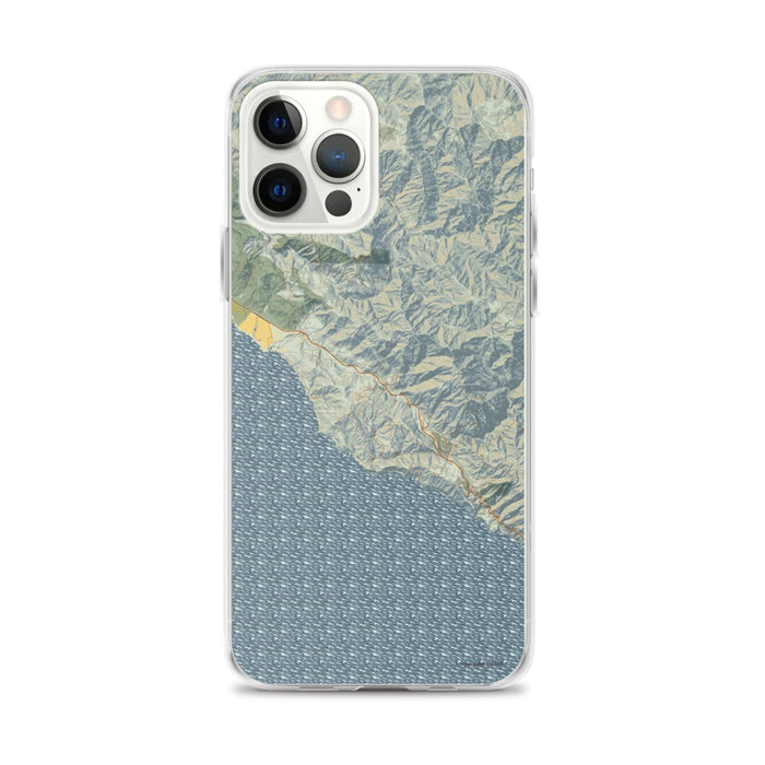 Custom iPhone 12 Pro Max Big Sur California Map Phone Case in Woodblock