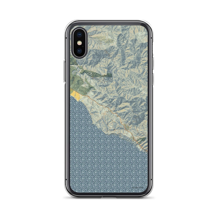 Custom iPhone X/XS Big Sur California Map Phone Case in Woodblock