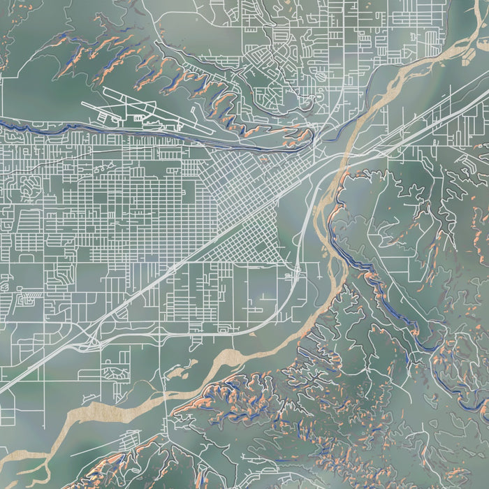 Billings Montana Map Print in Afternoon Style Zoomed In Close Up Showing Details