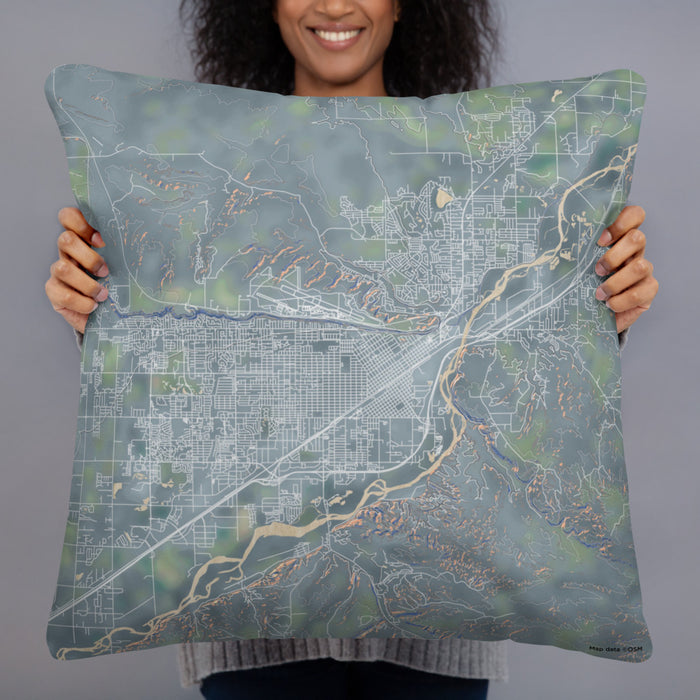 Person holding 22x22 Custom Billings Montana Map Throw Pillow in Afternoon