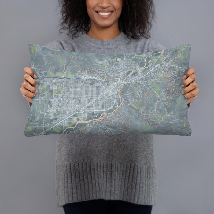 Person holding 20x12 Custom Billings Montana Map Throw Pillow in Afternoon