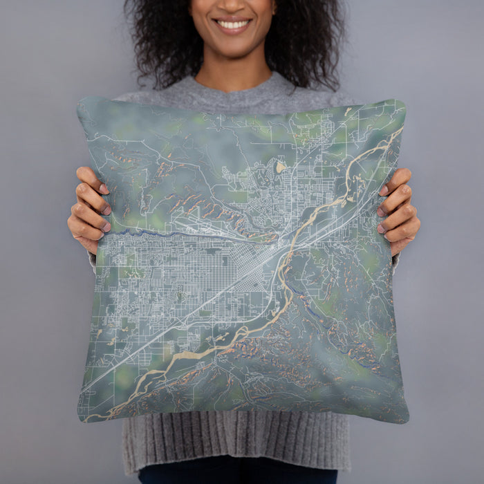 Person holding 18x18 Custom Billings Montana Map Throw Pillow in Afternoon