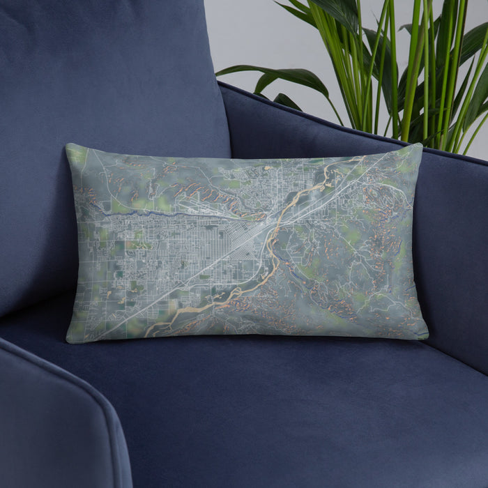 Custom Billings Montana Map Throw Pillow in Afternoon on Blue Colored Chair
