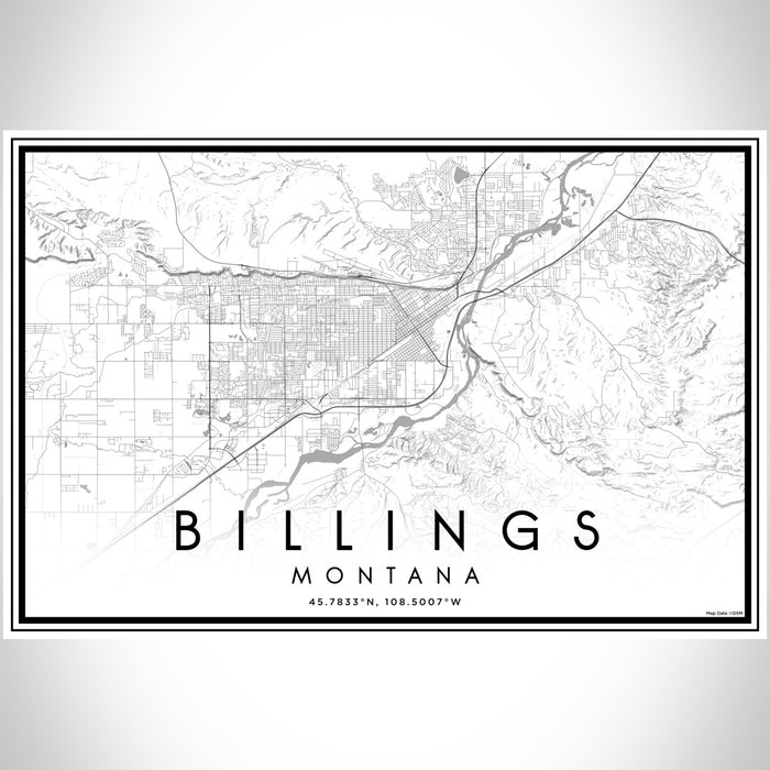 Billings Montana Map Print Landscape Orientation in Classic Style With Shaded Background
