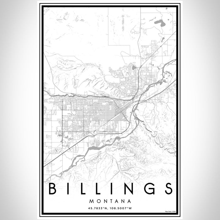 Billings Montana Map Print Portrait Orientation in Classic Style With Shaded Background