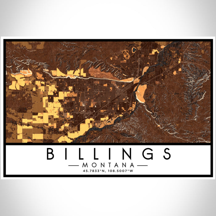 Billings Montana Map Print Landscape Orientation in Ember Style With Shaded Background