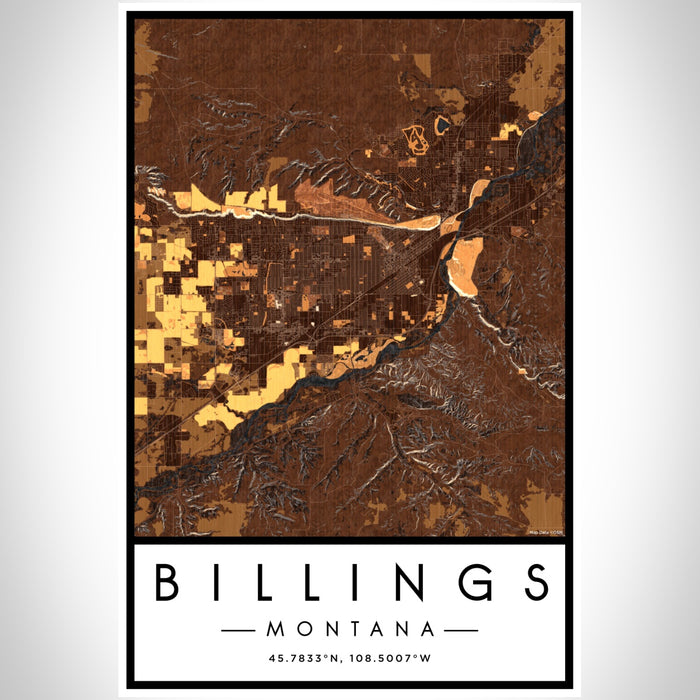 Billings Montana Map Print Portrait Orientation in Ember Style With Shaded Background