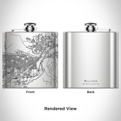 Rendered View of Billings Montana Map Engraving on 6oz Stainless Steel Flask