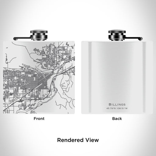 Rendered View of Billings Montana Map Engraving on 6oz Stainless Steel Flask in White
