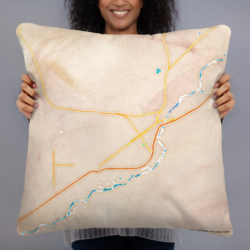 Person holding 22x22 Custom Billings Montana Map Throw Pillow in Watercolor