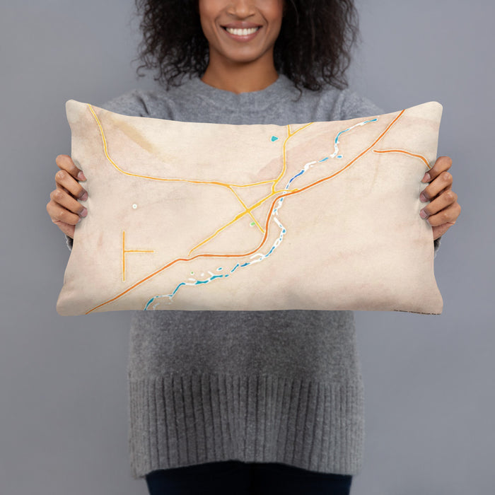 Person holding 20x12 Custom Billings Montana Map Throw Pillow in Watercolor