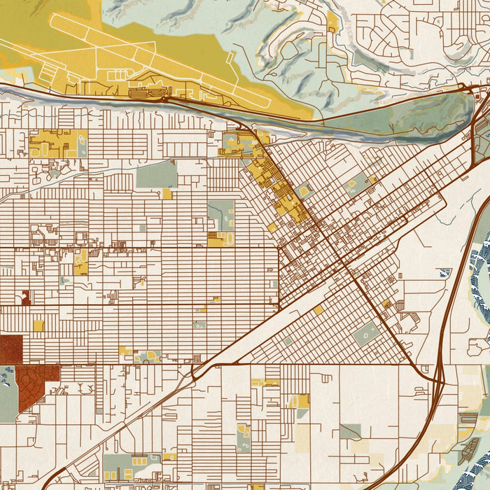 Billings Montana Map Print in Woodblock Style Zoomed In Close Up Showing Details