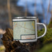 Right View Custom Billings Montana Map Enamel Mug in Woodblock on Grass With Trees in Background