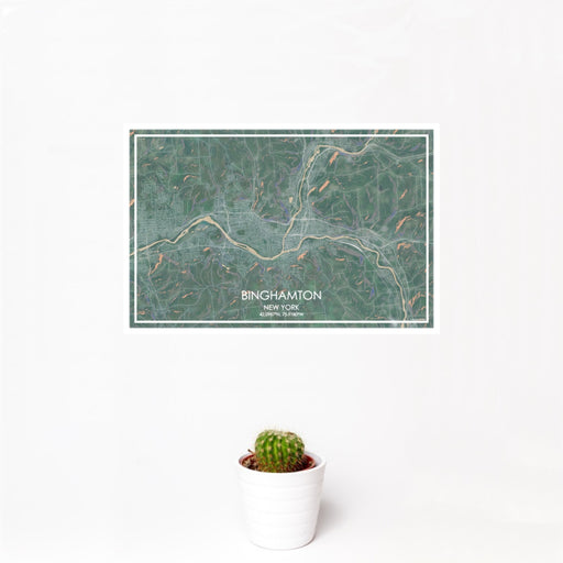 12x18 Binghamton New York Map Print Landscape Orientation in Afternoon Style With Small Cactus Plant in White Planter