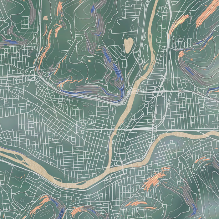 Binghamton New York Map Print in Afternoon Style Zoomed In Close Up Showing Details