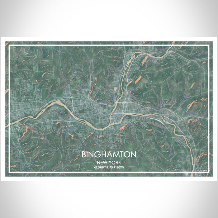 Binghamton New York Map Print Landscape Orientation in Afternoon Style With Shaded Background