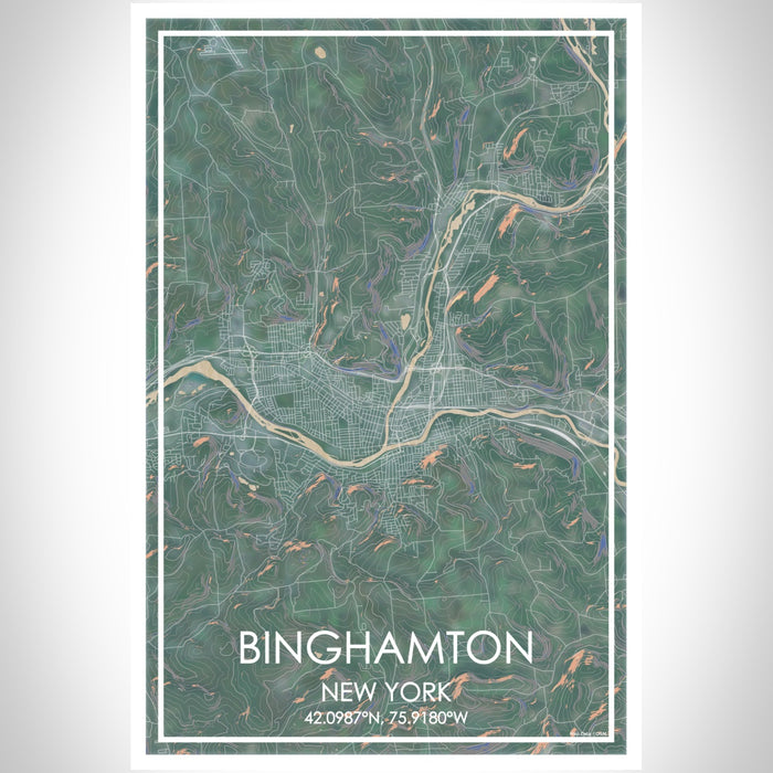 Binghamton New York Map Print Portrait Orientation in Afternoon Style With Shaded Background