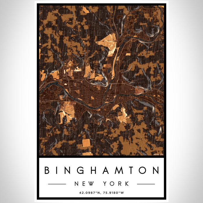 Binghamton New York Map Print Portrait Orientation in Ember Style With Shaded Background
