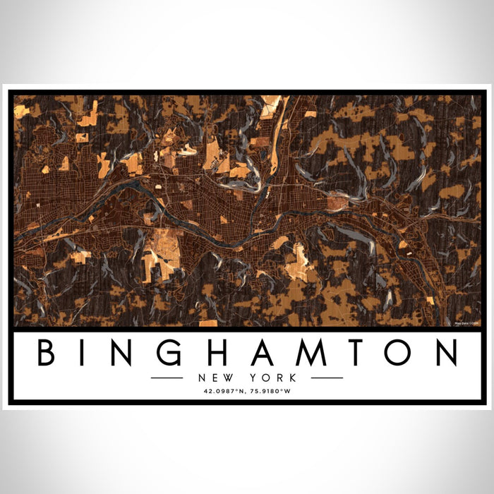 Binghamton New York Map Print Landscape Orientation in Ember Style With Shaded Background