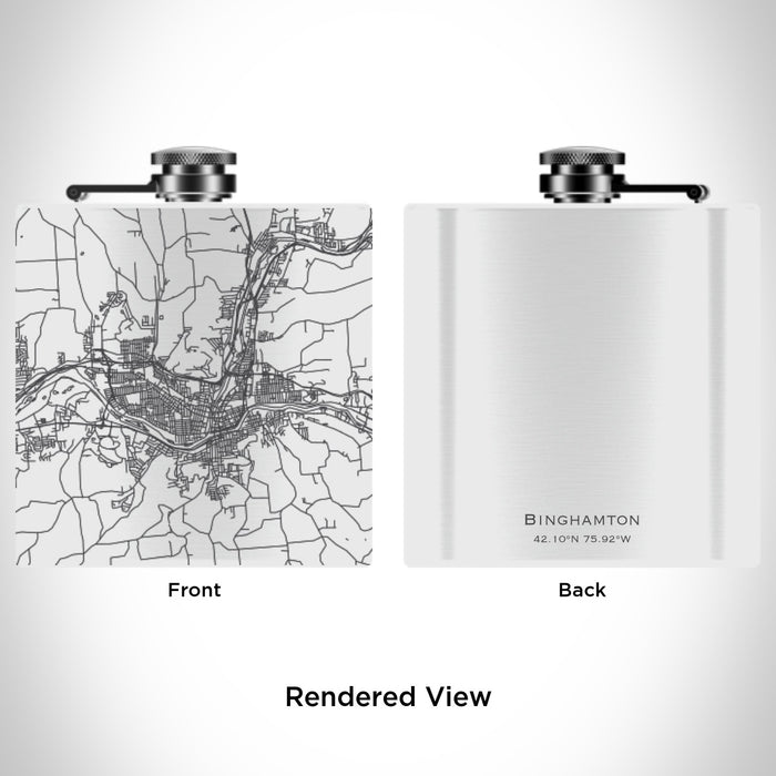 Rendered View of Binghamton New York Map Engraving on 6oz Stainless Steel Flask in White