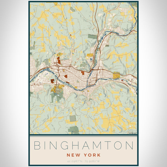 Binghamton New York Map Print Portrait Orientation in Woodblock Style With Shaded Background