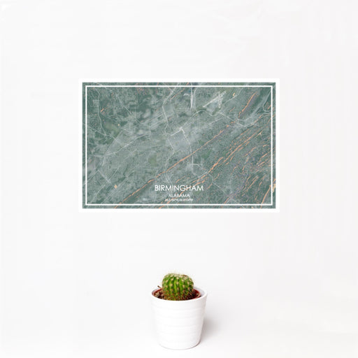 12x18 Birmingham Alabama Map Print Landscape Orientation in Afternoon Style With Small Cactus Plant in White Planter