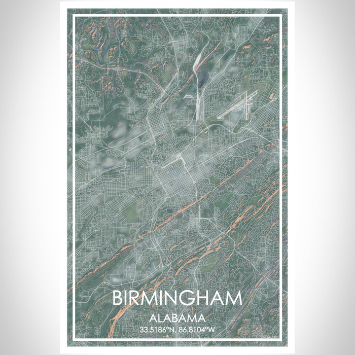 Birmingham Alabama Map Print Portrait Orientation in Afternoon Style With Shaded Background