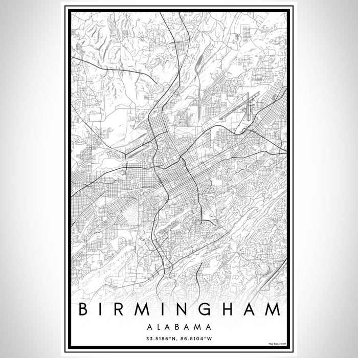Birmingham Alabama Map Print Portrait Orientation in Classic Style With Shaded Background