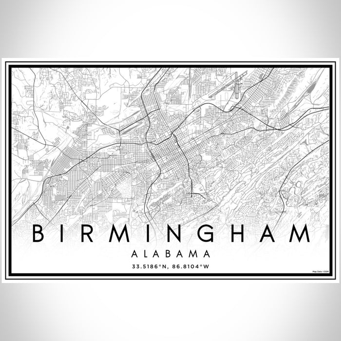 Birmingham Alabama Map Print Landscape Orientation in Classic Style With Shaded Background