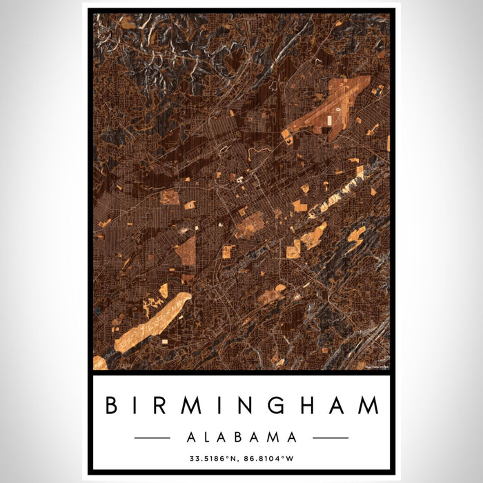 Birmingham Alabama Map Print Portrait Orientation in Ember Style With Shaded Background