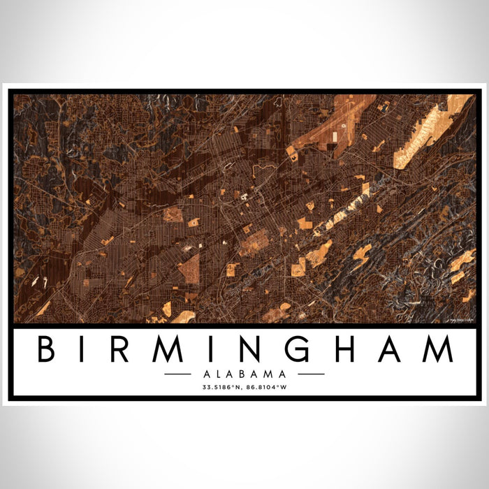 Birmingham Alabama Map Print Landscape Orientation in Ember Style With Shaded Background