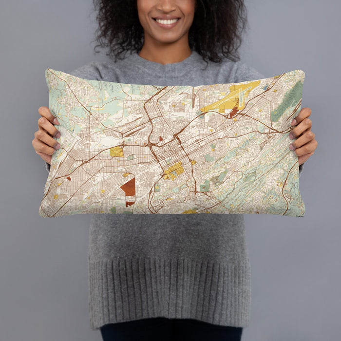 Person holding 20x12 Custom Birmingham Alabama Map Throw Pillow in Woodblock