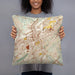 Person holding 18x18 Custom Birmingham Alabama Map Throw Pillow in Woodblock