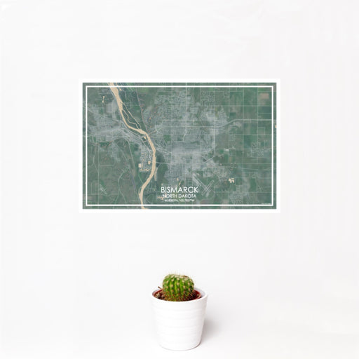 12x18 Bismarck North Dakota Map Print Landscape Orientation in Afternoon Style With Small Cactus Plant in White Planter