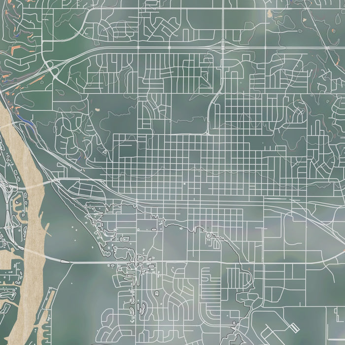 Bismarck North Dakota Map Print in Afternoon Style Zoomed In Close Up Showing Details