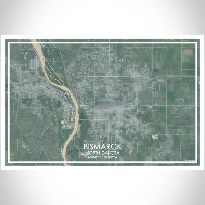Bismarck North Dakota Map Print Landscape Orientation in Afternoon Style With Shaded Background
