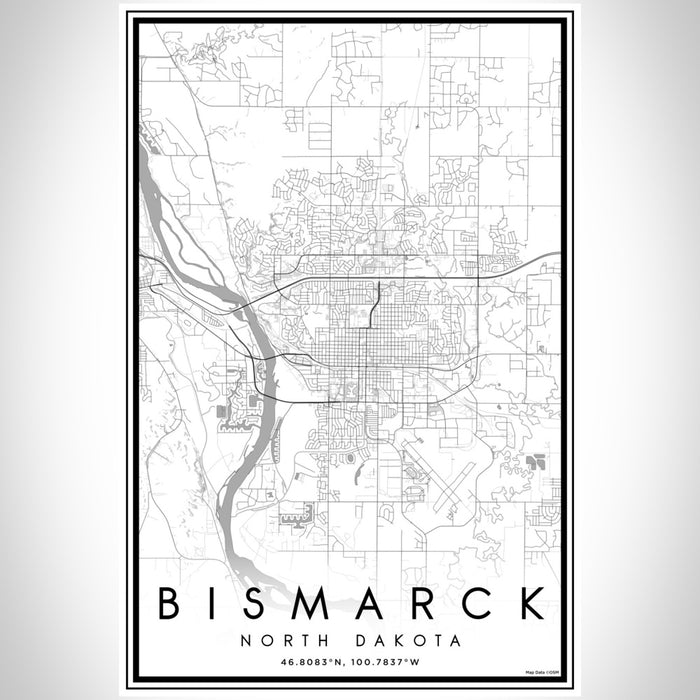 Bismarck North Dakota Map Print Portrait Orientation in Classic Style With Shaded Background