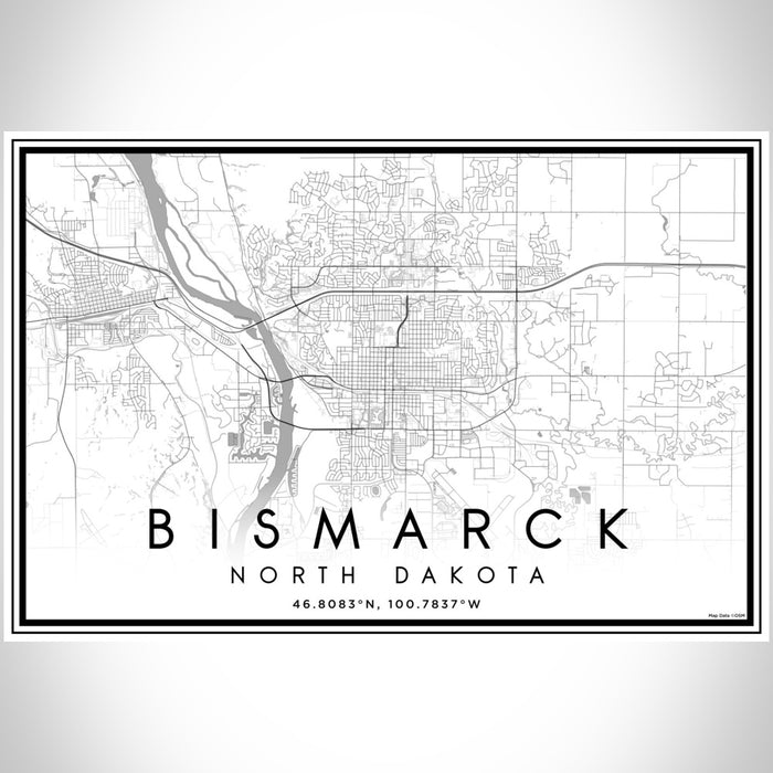 Bismarck North Dakota Map Print Landscape Orientation in Classic Style With Shaded Background