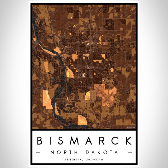 Bismarck North Dakota Map Print Portrait Orientation in Ember Style With Shaded Background